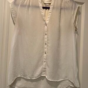 H&M White V-Neck Cap Sleeve Button Down Blouse